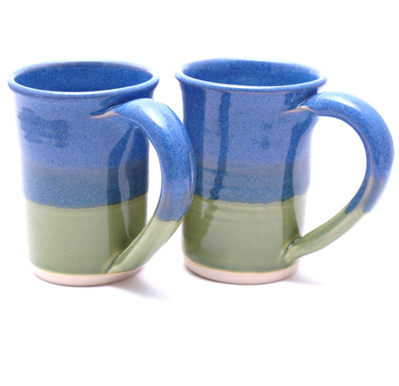 Pair of Blue and Green Large Mugs